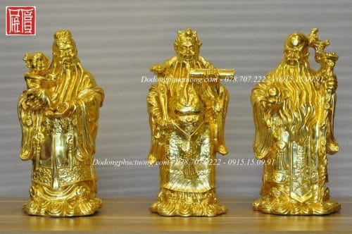 Bộ tượng Tam Đa Phúc Lộc Thọ dát vàng 24K, quà mừng thọ và quà Tết ý nghĩa