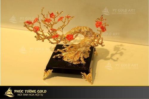 Cây hoa đào bonsai mạ vàng 24K để bàn làm quà tết trang trí ngày xuân