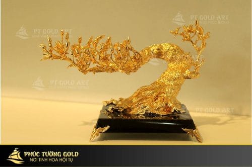 Cây hoa mai bonsai mạ vàng 24K để bàn HM02 quà tri ân thầy cô 20/11