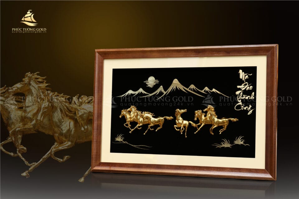 Tranh mã đáo thành công mạ vàng 24k - MD01 4