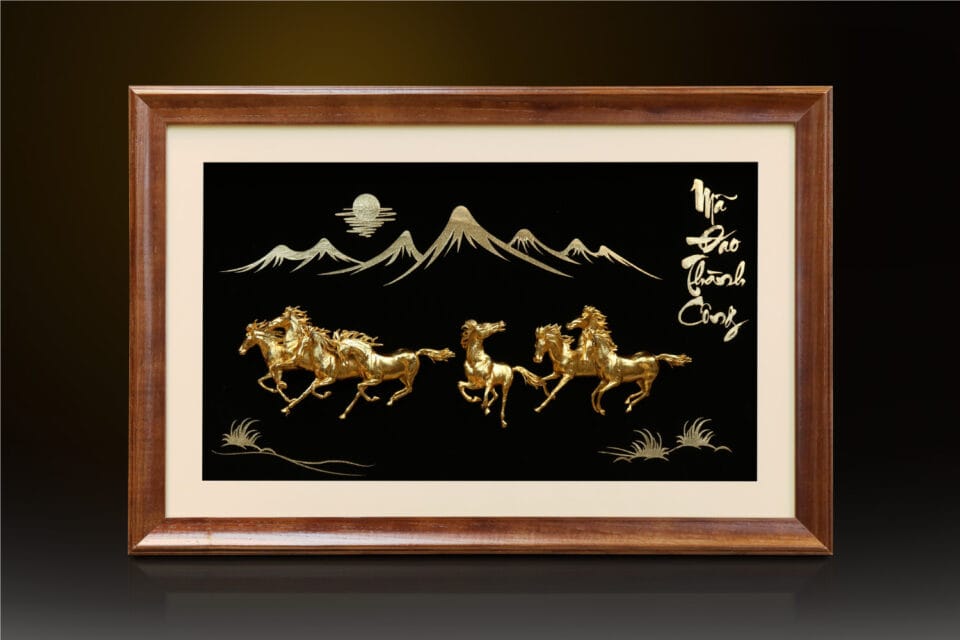 Tranh mã đáo thành công mạ vàng 24k - MD01 2