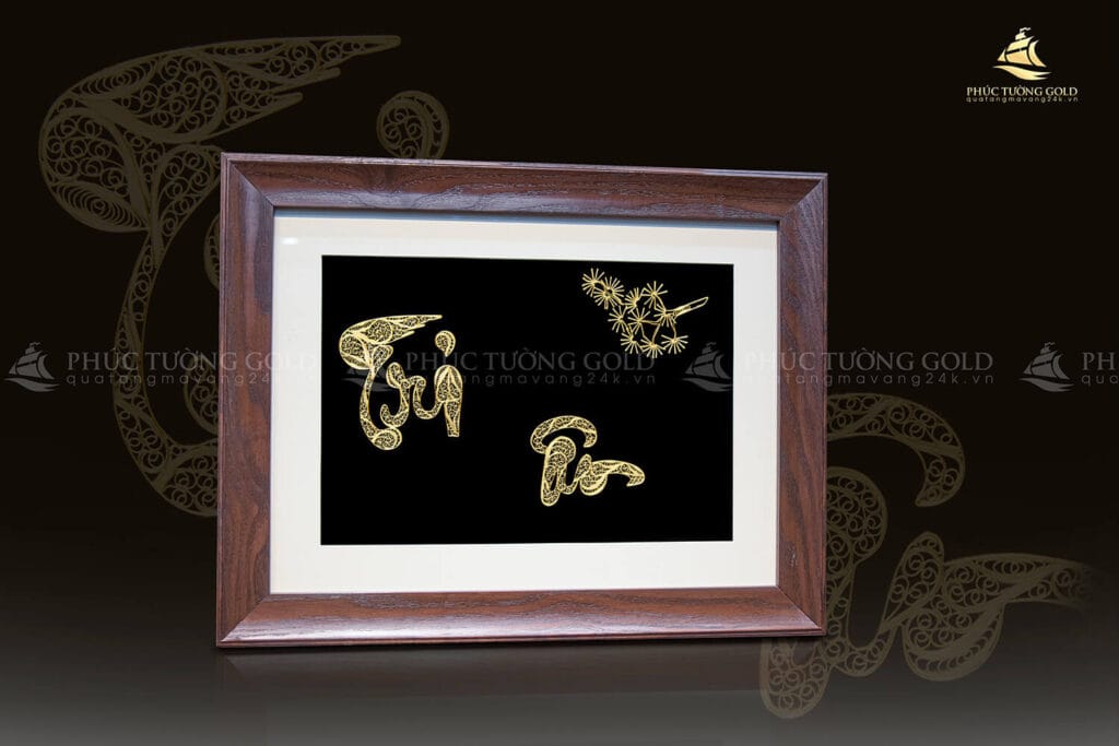 Tranh chữ "Tri Ân" thư pháp mạ vàng - TA02 3