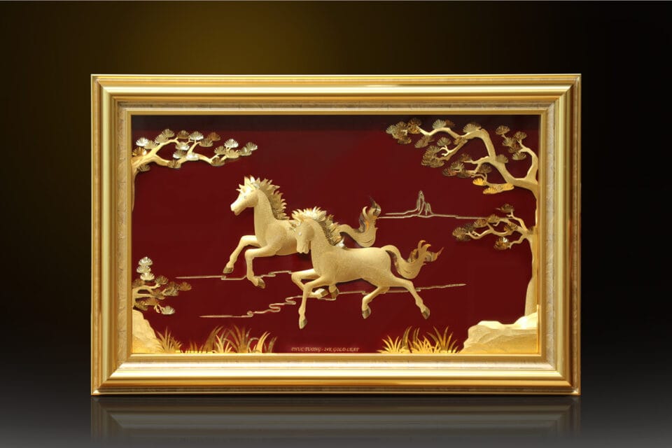 Tranh song Mã (đôi ngựa) vàng lá 24k - SM01 2