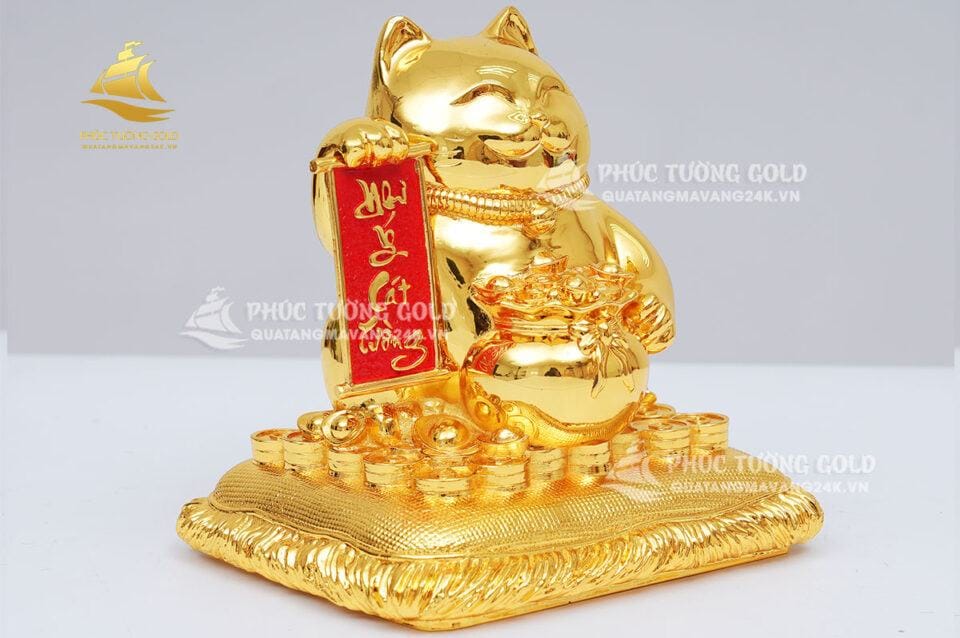 Tượng mèo thần tài (Maneki Neko) mạ vàng - TM02 3