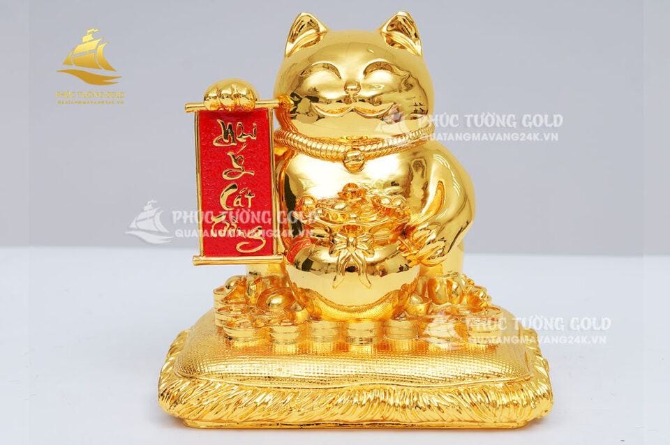 Tượng mèo thần tài (Maneki Neko) mạ vàng - TM02 2