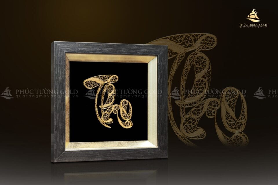 Tranh thư pháp chữ "Thọ" mạ vàng 24k - CT05 a1
