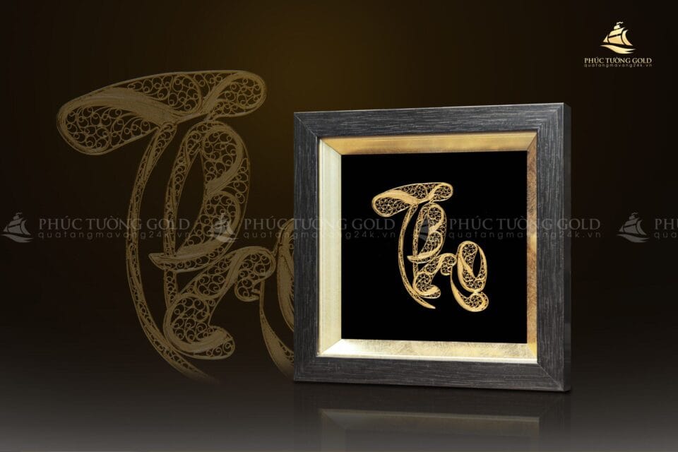 Tranh thư pháp chữ "Thọ" mạ vàng 24k - CT05 a