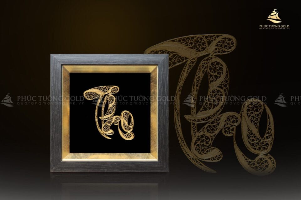 Tranh thư pháp chữ "Thọ" mạ vàng 24k - CT05 a2