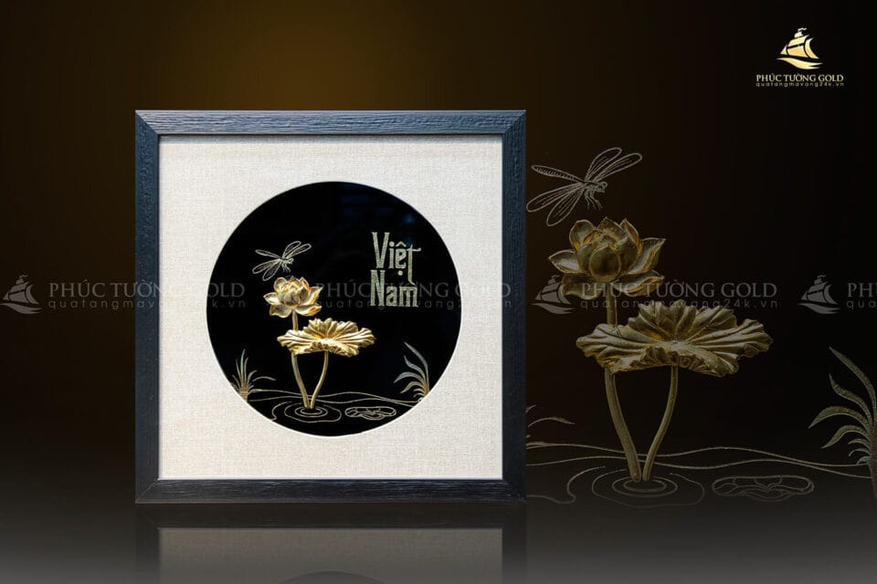 Tranh hoa sen mạ vàng 24k - HS01 3