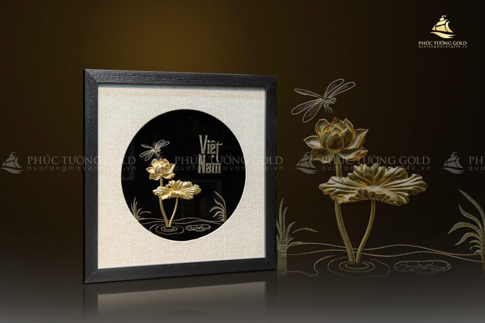 Tranh hoa sen mạ vàng 24k - HS01 4