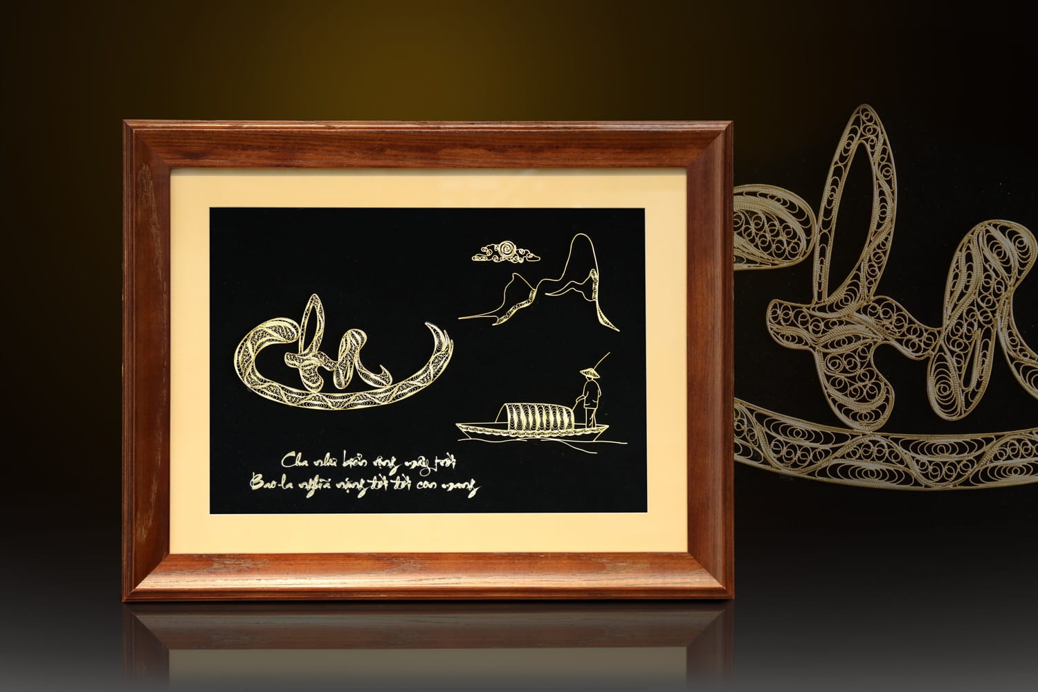 Tranh thư pháp chữ Cha mạ vàng 24k - CC06