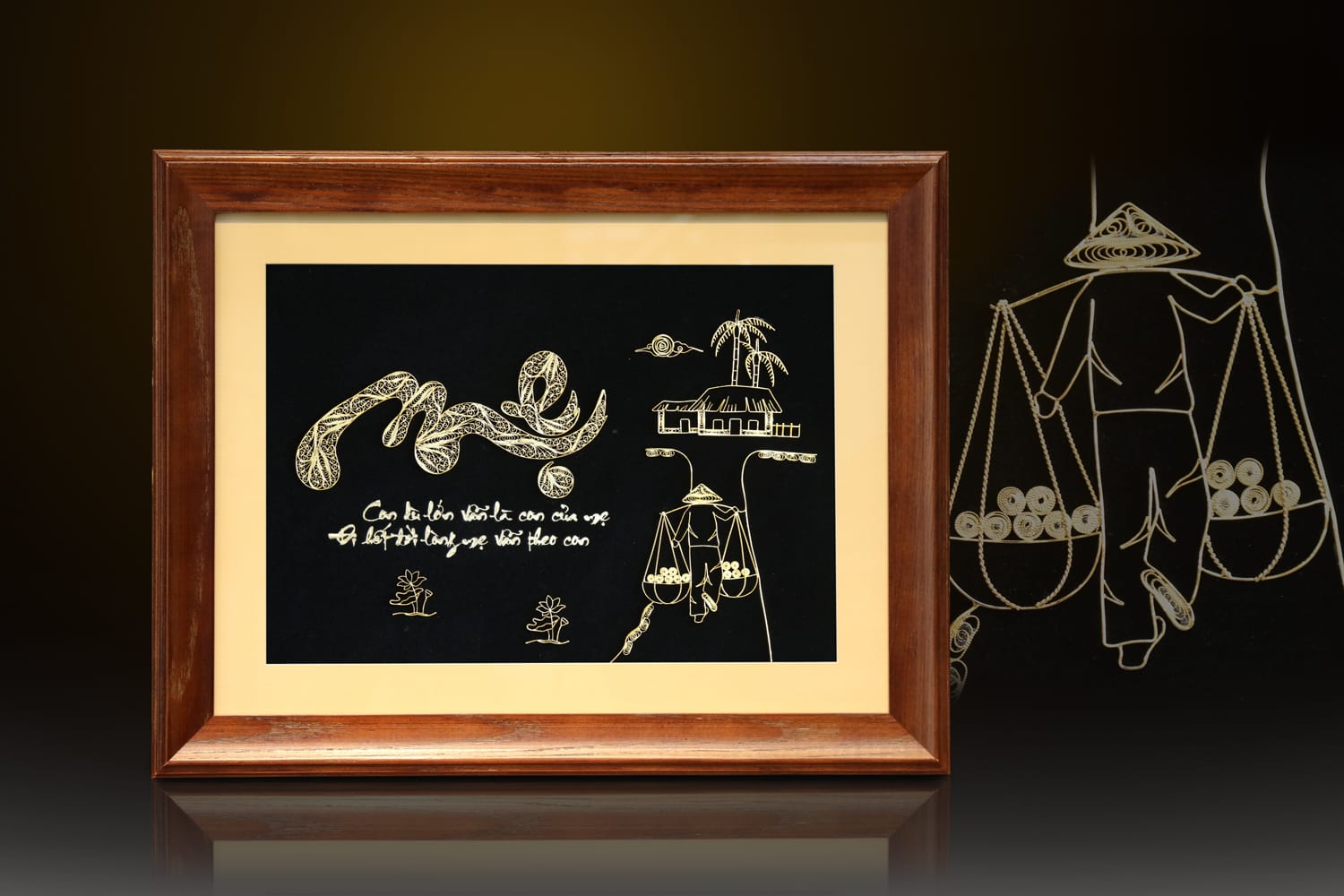 Tranh thư pháp chữ Mẹ mạ vàng 24K – CM02